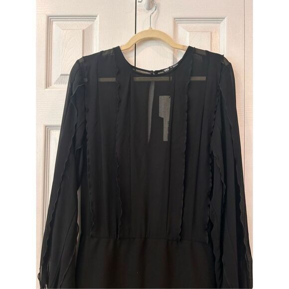 ZARA Black Ruffle Dress NWT Size M - Picture 8 of 11
